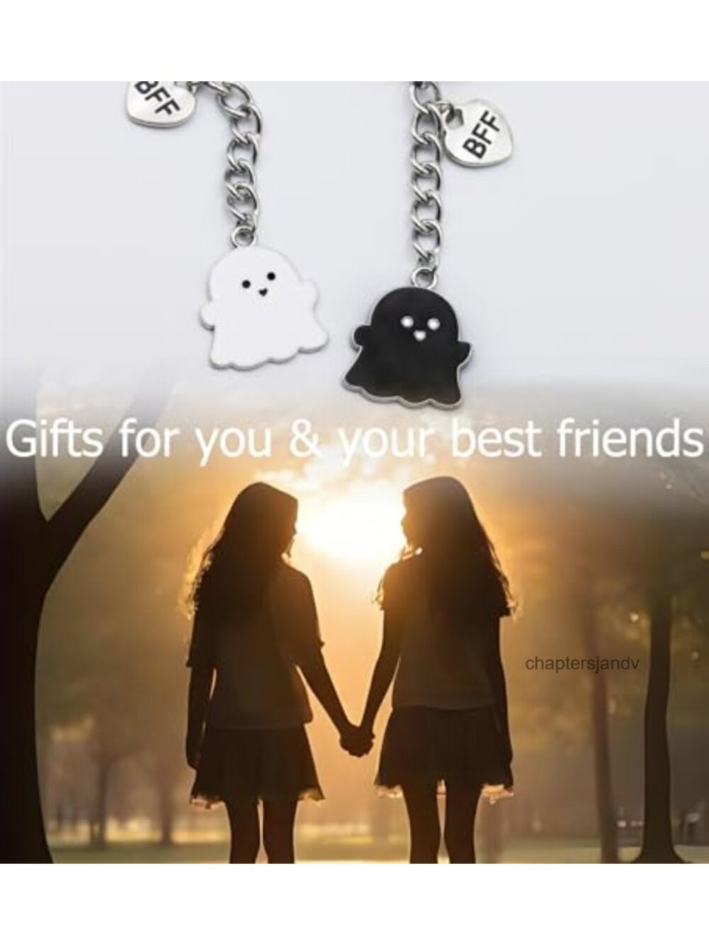 Funny Best Friend Ghost Keychain Set Stainless Steel BFF Gift - Picture 2 of 4